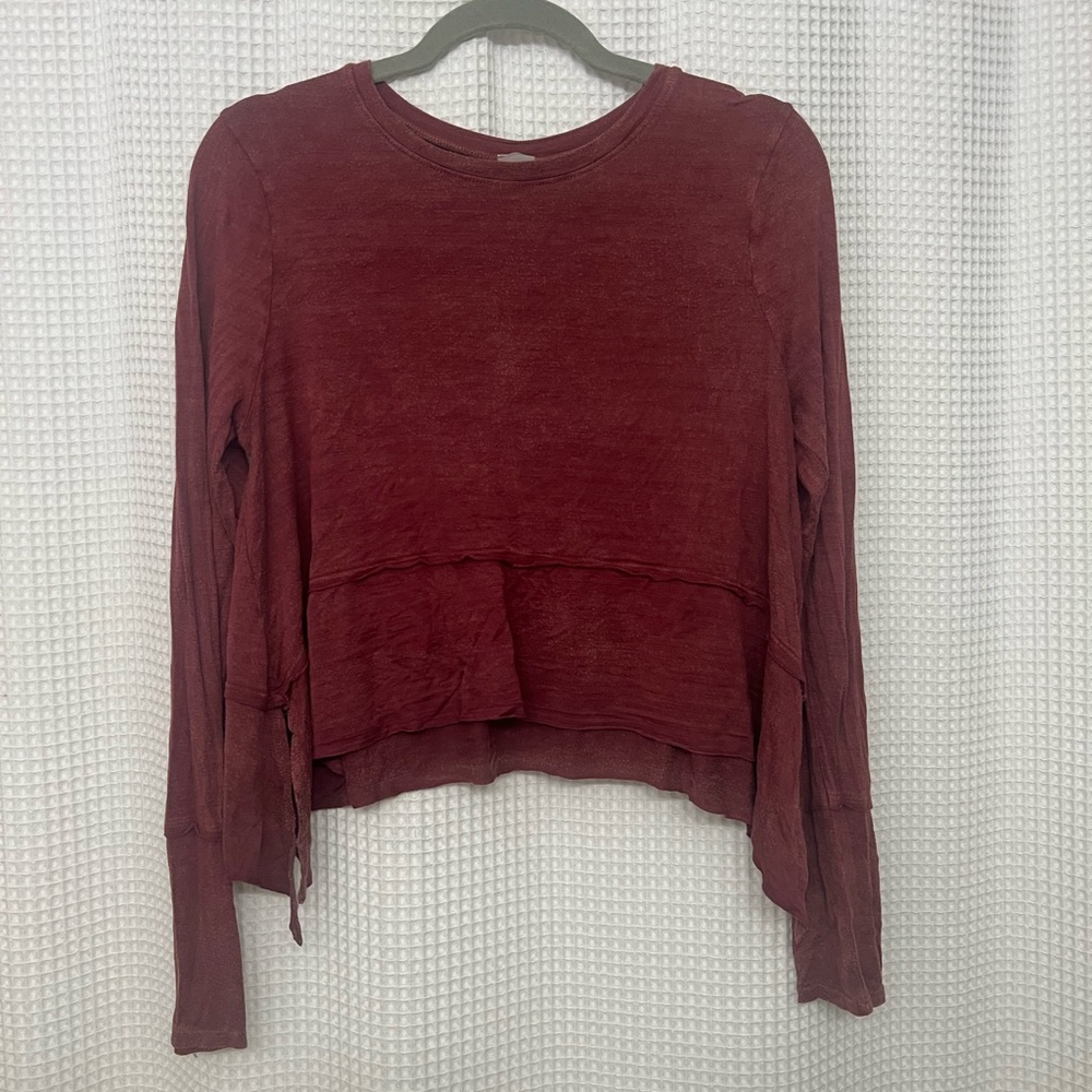 AS Revival Women's Burgundy Cropped Long Sleeve Top Medium